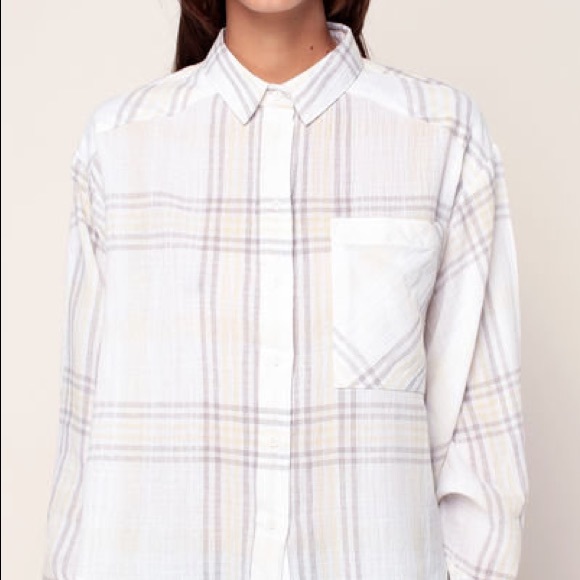 Free People batwing dolman plaid button crop top M - Picture 2 of 8